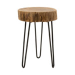 Βοηθητικό τραπέζι Tripp Ι pakoworld μασίφ ξύλο ακακίας σε φυσική απόχρωση-μαύρα μεταλλικά πόδια Φ32x47εκ