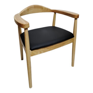 Πολυθρόνα Joube pakoworld rubberwood σε φυσική απόχρωση με μαύρο pu μαξιλάρι 59x48x73εκ