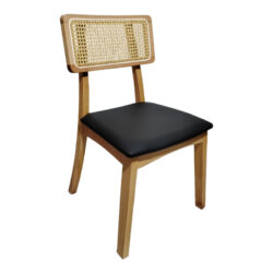 Καρέκλα Renna pakoworld ξύλο οξιάς σε φυσική απόχρωση με μαύρο pu μαξιλάρι 48x52x79εκ