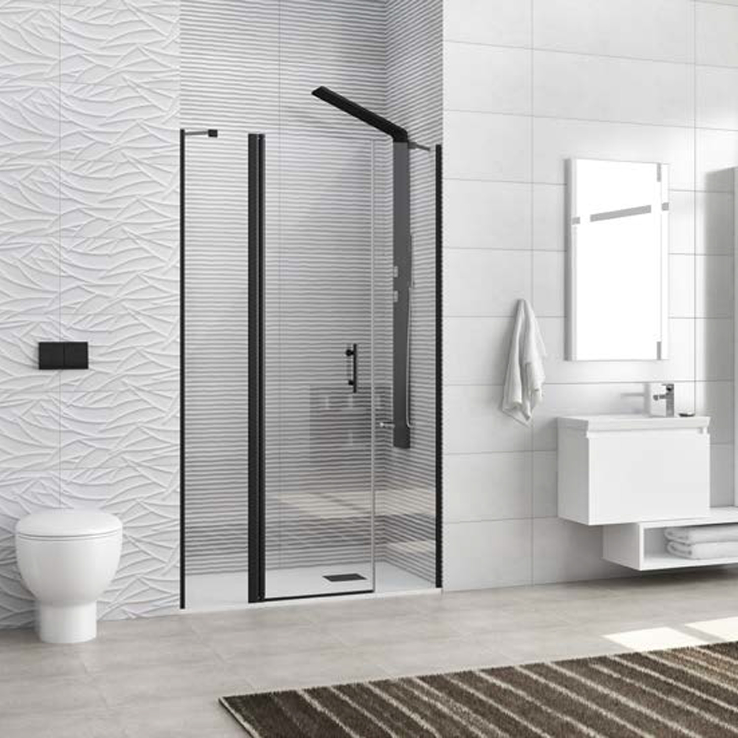 PANHN600140_1 Καμπίνα από τοίχο σε τοίχο με διάφανο κρύσταλλο PANEX 600 ALTO Black KARAG 140x200cm