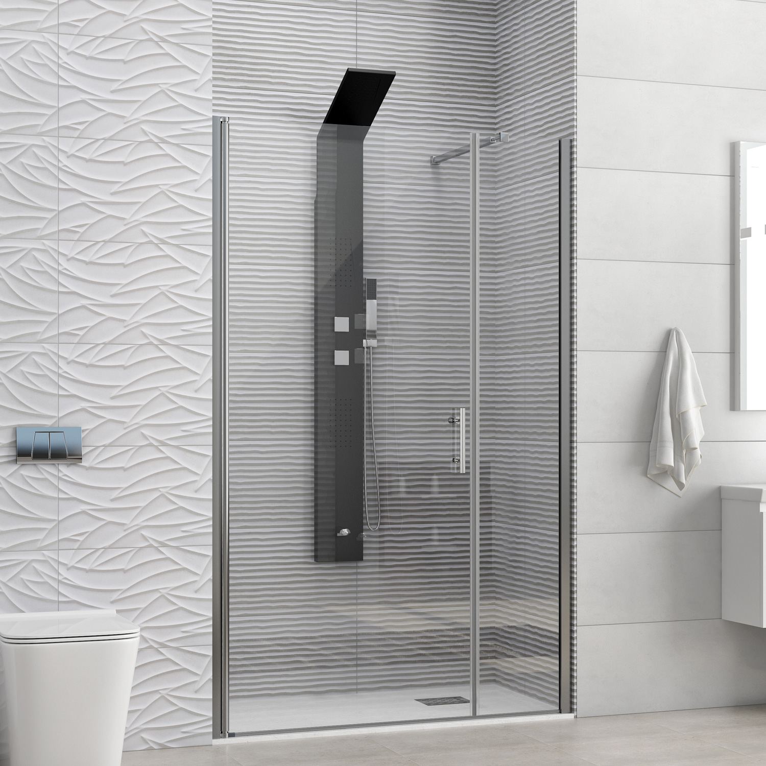 S5H11030_1 Καμπίνα από τοίχο σε τοίχο με διάφανο κρύσταλλο S 5 ALTO Cromo KARAG 110x200cm (σταθερό 30cm)