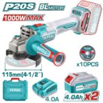 TOTAL ΕΠΑΓΓ. ΣΕΤ ΓΩΝΙΑΚΟΣ ΤΡΟΧΟΣ 115mm ΜΠΑΤ. Li-ion 20V / 4Ah / 2 ΜΠΑΤ (TAGLI271532E)