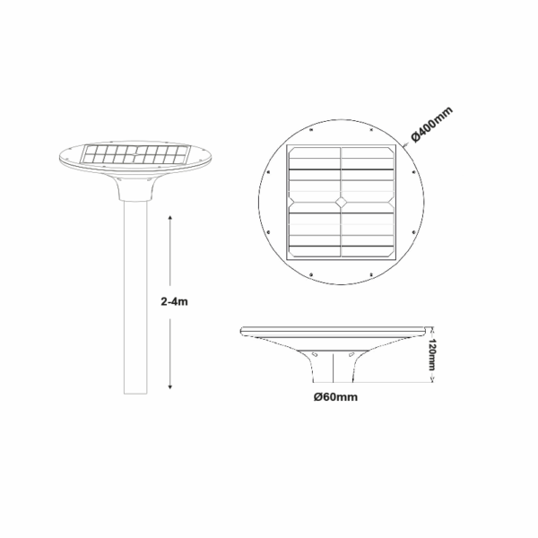 LED SOLAR URBAN LUMINAIRE 20W ΜΕ DIP-SWITCH CCT 3000K-4000K 2100LM RA80 IP65 30.000HRS - Image 2