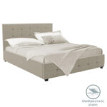 Κρεβάτι Roi pakoworld με αποθηκευτικό χώρο ύφασμα εκρού 160x200εκ