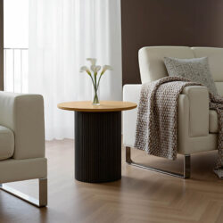 Βοηθητικό τραπέζι Dovel pakoworld mdf σε sonoma -μαύρη απόχρωση Φ50x50εκ