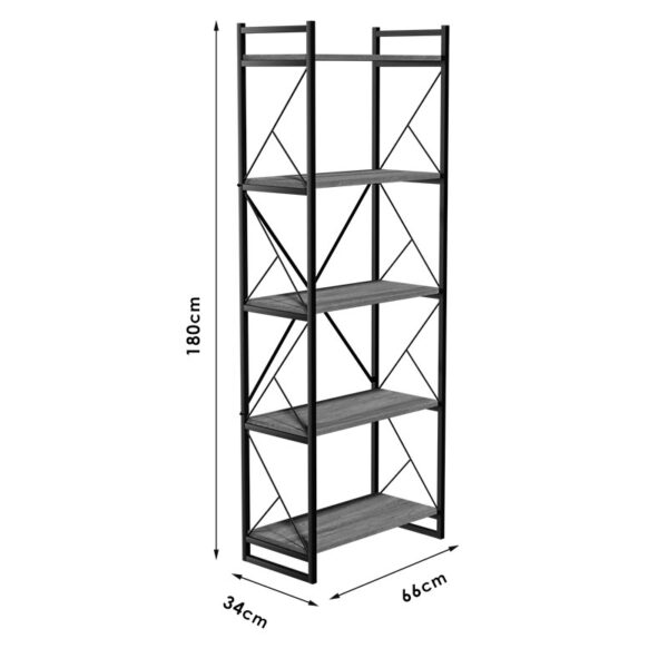 Βιβλιοθήκη Baker pakoworld καρυδί-μαύρο 66x34x180εκ - Image 4