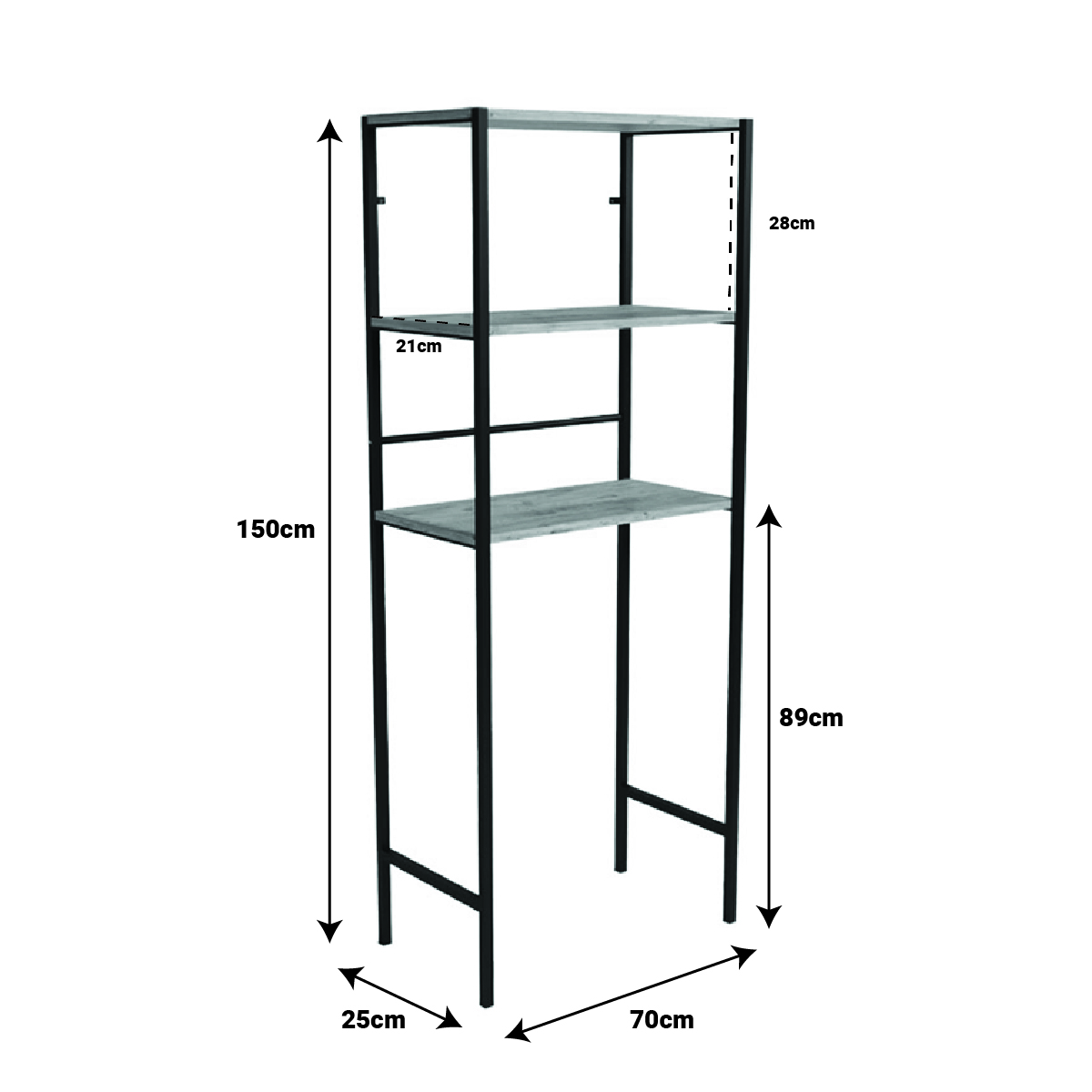 120-000382-2 Έπιπλο πλυντηρίου Zermin pakoworld μελαμίνης-μεταλλικό φυσικό-μαύρο 70x25x150εκ - Image 3