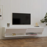 Έπιπλο τηλεόρασης επιτοίχιο Melosa pakoworld σε λευκή απόχρωση 141x30x31εκ - Image 3