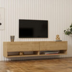 Έπιπλο τηλεόρασης επιτοίχιο Melosa pakoworld σε oak απόχρωση 141x30x31εκ - Image 2