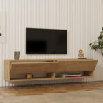 Έπιπλο τηλεόρασης επιτοίχιο Melosa pakoworld σε oak απόχρωση 141x30x31εκ - Image 3