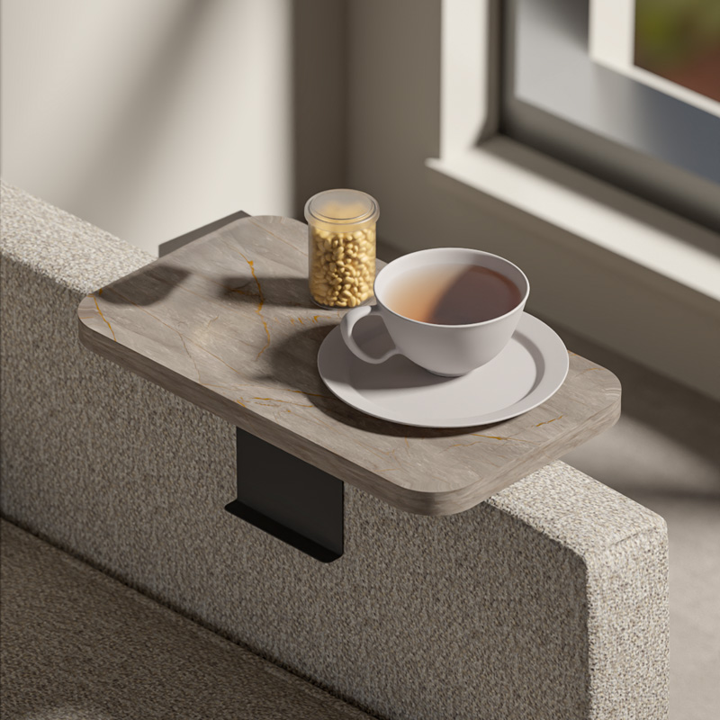 120-000585-1 Βοηθητικό τραπεζάκι Linea I pakoworld σε ανθρακί όψη μαρμάρου  με μαύρα μεταλλικά πόδια 20x35x10εκ - Image 2