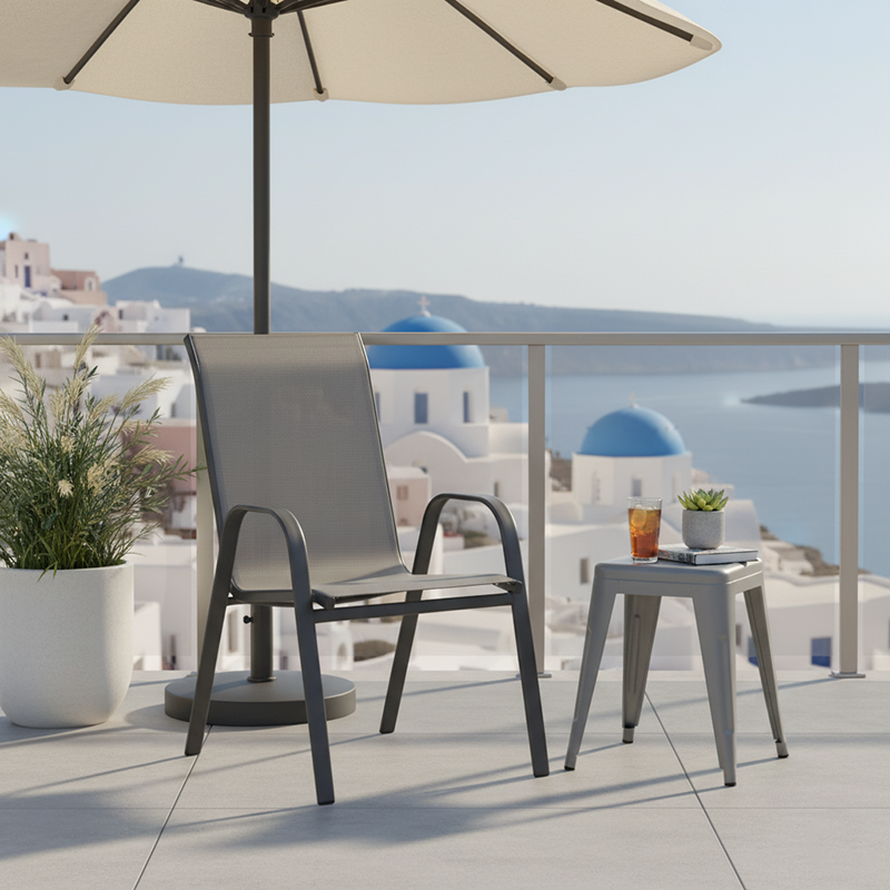 130-000027-2 Πολυθρόνα Calan pakoworld στοιβαζόμενη μέταλλο ανθρακί-textilene ανθρακί 54x74x91εκ - Image 14