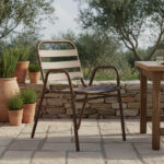 Πολυθρόνα Sussie pakoworld στοιβαζόμενη καφέ μέταλλο με φέτες αλουμινίου 45x62x76εκ - Image 3