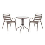 Τραπεζαρία Watson-Sussie pakoworld σετ 3τεμ μέταλλο καφέ-γυαλί Φ60x70εκ