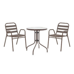 Τραπεζαρία Watson-Sussie pakoworld σετ 3τεμ μέταλλο καφέ-γυαλί Φ60x70εκ