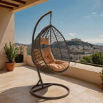 Κούνια Zafer pakoworld κρεμαστή μέταλλο-pp καφέ σφ.-μαξιλάρι μπεζ 106x103x200εκ - Image 2