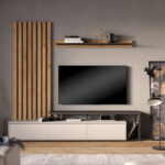 Σύνθετο σαλονιού Claironse pakoworld σε φυσική απόχρωση-ανθρακί-ανοιχτό γκρι 225x37.6x210εκ - Image 2