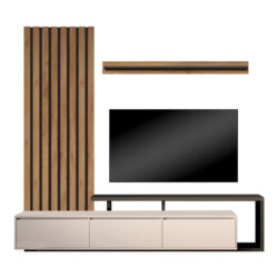 Σύνθετο σαλονιού Claironse pakoworld σε φυσική απόχρωση-ανθρακί-ανοιχτό γκρι 225x37.6x210εκ