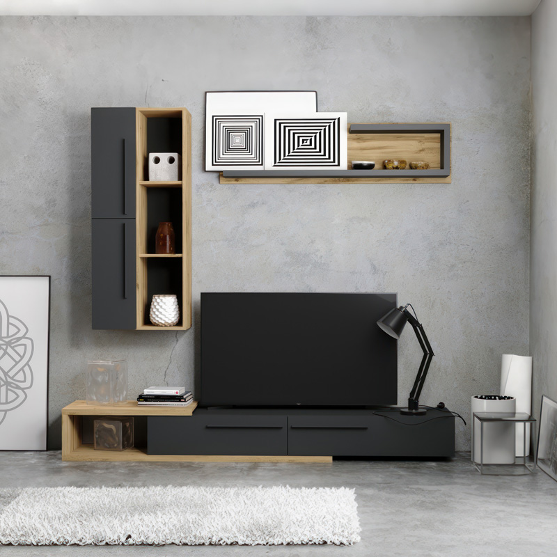 192-000048 Σύνθετο σαλονιού Calvados pakoworld σε oak-ανθρακί απόχρωση