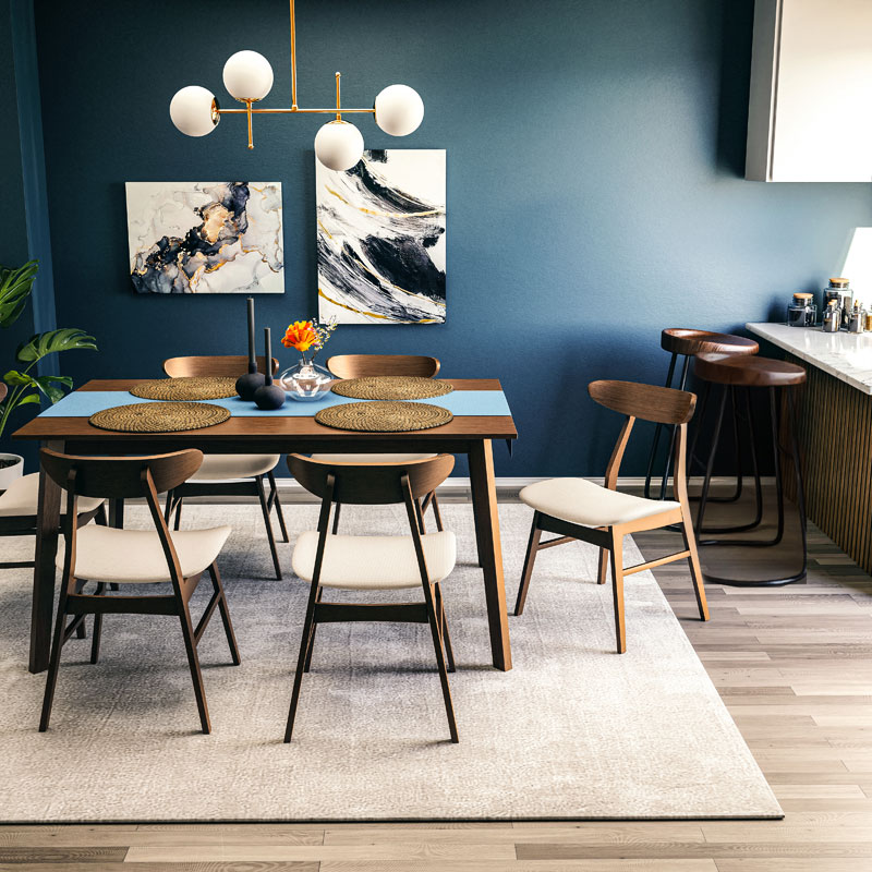 200-000188-1 Tραπεζαρία Benson - Orlean pakoworld σετ 7τμχ καρυδί - ύφασμα μπεζ 150x90x75εκ - Image 2