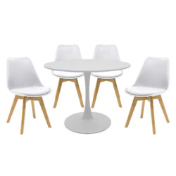 Τραπεζαρία Balou-Gaston σετ 5τεμ pakoworld MDF και pp σε λευκή-φυσική απόχρωση Φ100x73εκ