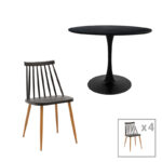 Τραπεζαρία Aurora-Balou pakoworld σετ 5τεμ pp-mdf σε μαύρη-φυσικό απόχρωση Φ120x73εκ