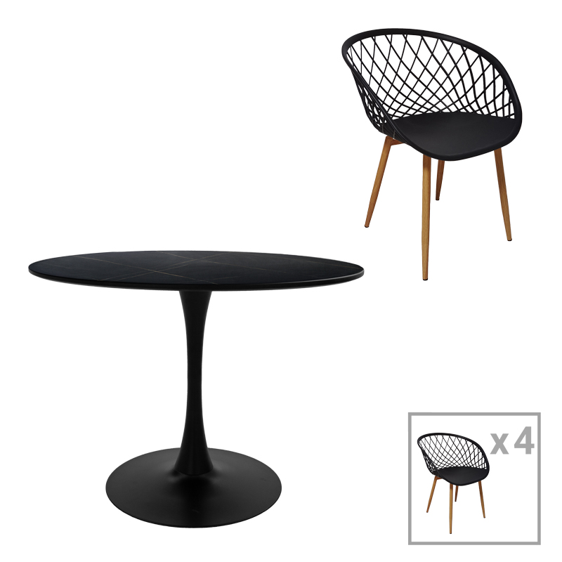 200-001030 Τραπεζαρία Ezra-Balou pakoworld σετ 5τεμ pp-mdf σε μαύρη-φυσικό απόχρωση Φ120x73εκ