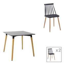 Τραπεζαρία Natali-Aurora I pakoworld σετ 3τεμ σε μαύρη-φυσική απόχρωση 80x80x76εκ