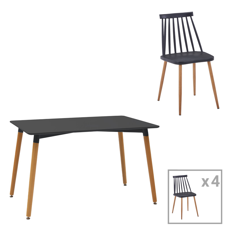 200-001180 Τραπεζαρία Natali-Aurora I pakoworld σετ 5τεμ σε μαύρη-φυσική απόχρωση 120x80x76εκ