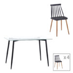 Τραπεζαρία Quana-Aurora I pakoworld σετ 5τεμ σε μαύρη-φυσική απόχρωση 120x70x75εκ