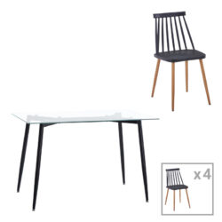 Τραπεζαρία Quana-Aurora I pakoworld σετ 5τεμ σε μαύρη-φυσική απόχρωση 120x70x75εκ