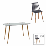 Τραπεζαρία Chloe-Aurora I pakoworld σετ 5τεμ γυάλινο 8χιλ ανθρακί - πόδι φυσικό-μαυρη απόχρωση 120x70x75εκ