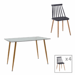 Τραπεζαρία Chloe-Aurora I pakoworld σετ 5τεμ γυάλινο 8χιλ ανθρακί - πόδι φυσικό-μαυρη απόχρωση 120x70x75εκ