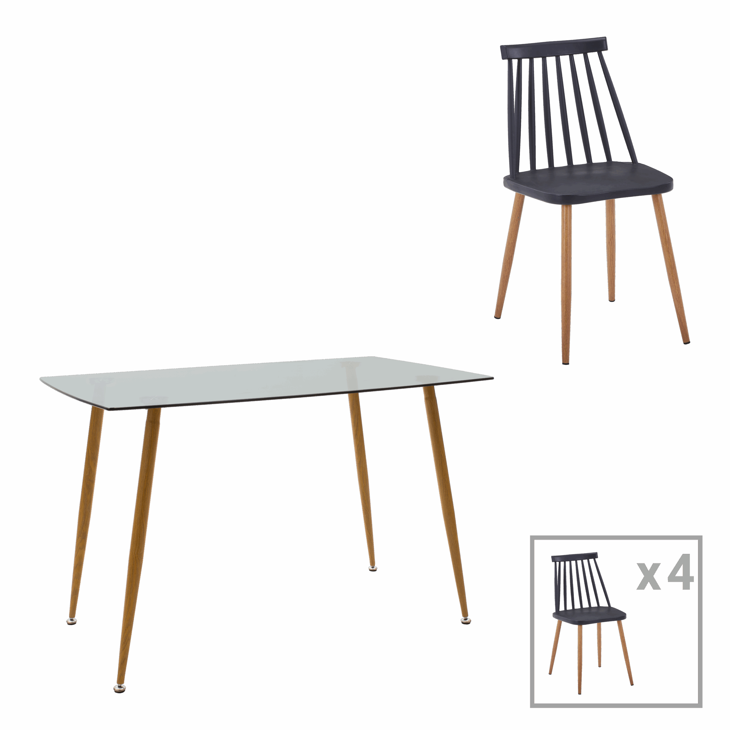 200-001187 Τραπεζαρία Chloe-Aurora I pakoworld σετ 5τεμ γυάλινο 8χιλ ανθρακί - πόδι φυσικό-μαυρη απόχρωση 120x70x75εκ