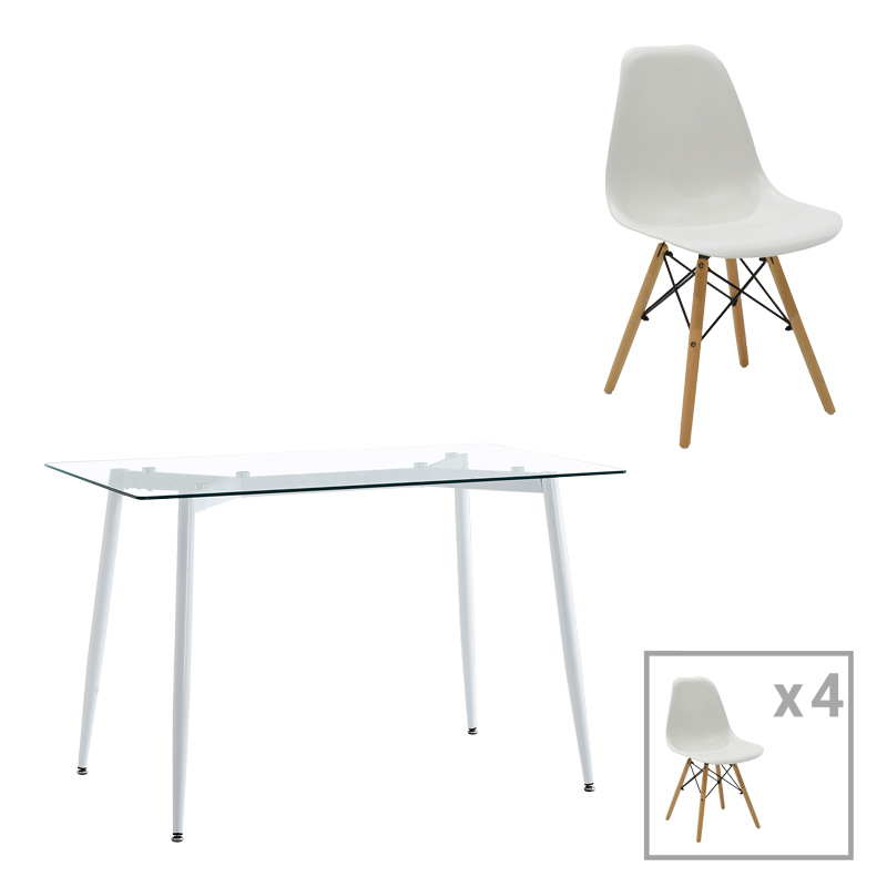 200-001247 Τραπεζαρία Quana-Julita pakoworld σετ 5τεμ γυάλινο 8χιλ διάφανο - λευκό 120x70x75εκ