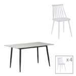 Τραπεζαρία Aurora I-Gustas pakoworld σετ 5τεμ λευκό μαρμάρου-λευκό 120x80x76εκ