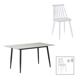 Τραπεζαρία Aurora I-Gustas pakoworld σετ 5τεμ λευκό μαρμάρου-λευκό 120x80x76εκ