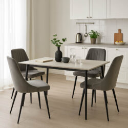 Τραπεζαρία Azori-Gustas pakoworld σετ 5τεμ λευκό μαρμάρου-ανθρακί 120x80x76εκ