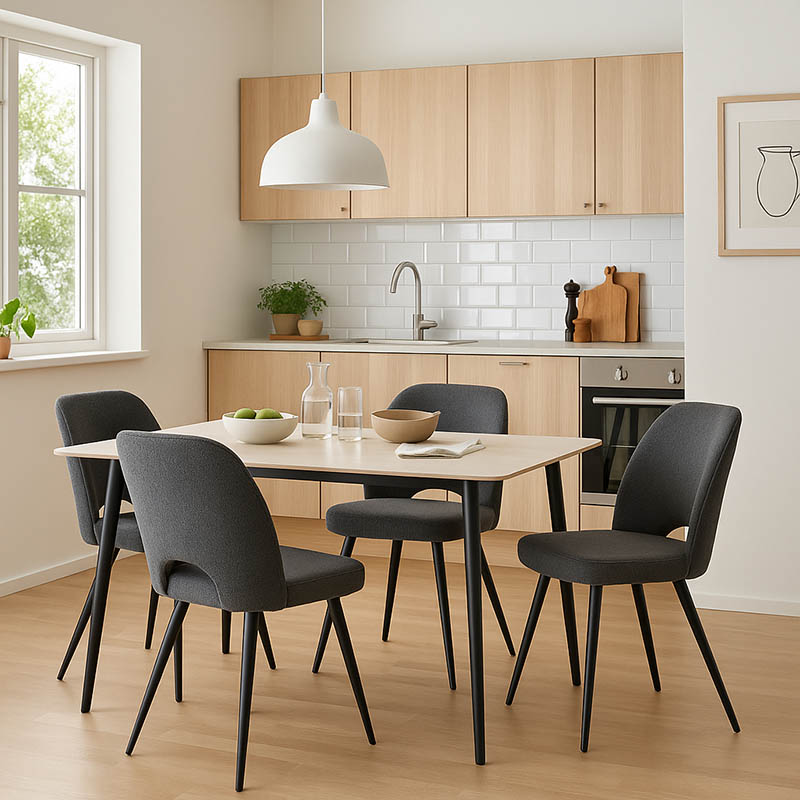 200-001313 Τραπεζαρία Gustas-Renish pakoworld σετ 5τμχ λευκό μαρμάρου-μπουκλέ γκρι 120x80x76εκ