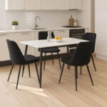 Τραπεζαρία Gustas-Giselle pakoworld σετ 5τμχ  λευκό μαρμάρου-μπουκλέ μαύρο 120x80x76εκ