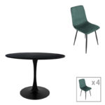 Τραπεζαρία Balou-Grato pakoworld σετ 5τεμ μαύρο-κυπαρισσί Φ100x73εκ