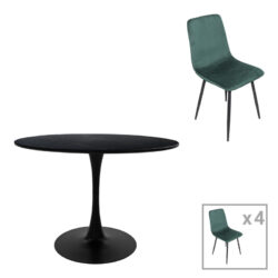 Τραπεζαρία Balou-Grato pakoworld σετ 5τεμ μαύρο-κυπαρισσί Φ120x73εκ