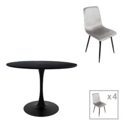 Τραπεζαρία Balou-Grato pakoworld σετ 5τεμ μαύρο-γκρι Φ100x73εκ