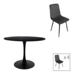 Τραπεζαρία Balou-Grato pakoworld σετ 5τεμ μαύρο Φ100x73εκ