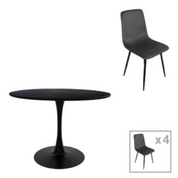 Τραπεζαρία Balou-Grato pakoworld σετ 5τεμ μαύρο Φ100x73εκ