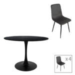 Τραπεζαρία Balou-Grato pakoworld σετ 5τεμ μαύρο Φ120x73εκ