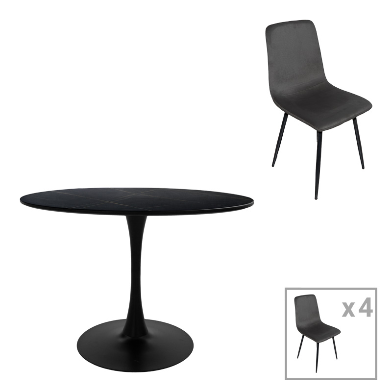 200-001400 Τραπεζαρία Balou-Grato pakoworld σετ 5τεμ μαύρο Φ120x73εκ