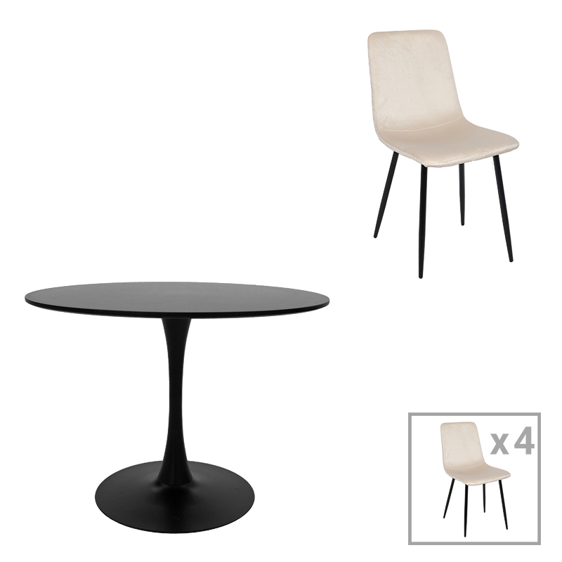 200-001402 Τραπεζαρία Balou-Grato pakoworld σετ 5τεμ μπεζ Φ120x73εκ