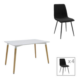 Τραπεζαρία Natali-Noor pakoworld σετ 5τεμ  MDF γκρι-λευκό-πόδια φυσικό 120x80x76εκ