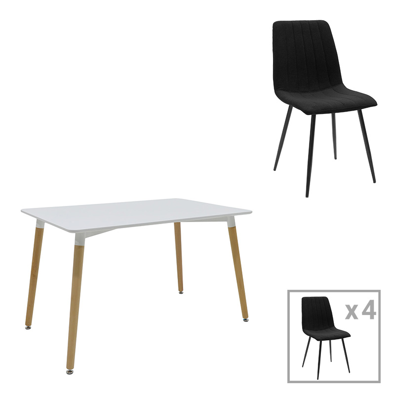 200-001414 Τραπεζαρία Natali-Noor pakoworld σετ 5τεμ  MDF γκρι-λευκό-πόδια φυσικό 120x80x76εκ